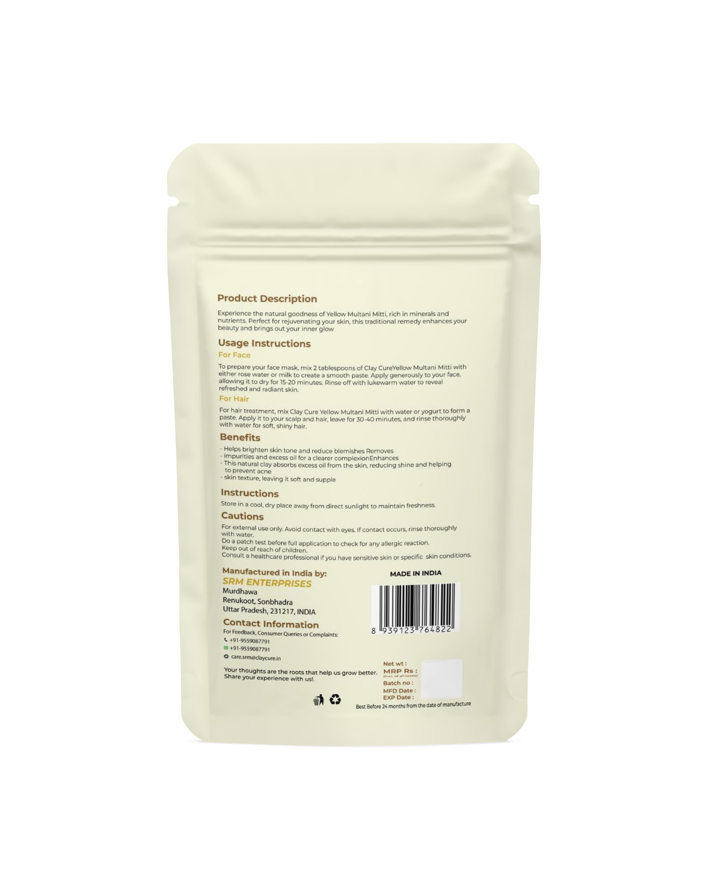 Multani Mitti Powder (Yellow Fuller's Earth)